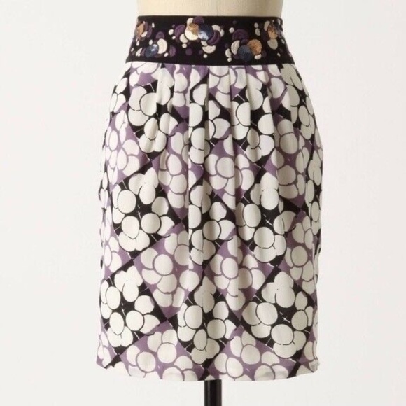Anthropologie FLOREAT Silk Ocean Mist Embroidered Skirt Sequins Dots Bubbles 2 - Picture 1 of 14
